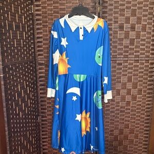 Die Die Fashion Blue Sun & Moon Print Polo Dress